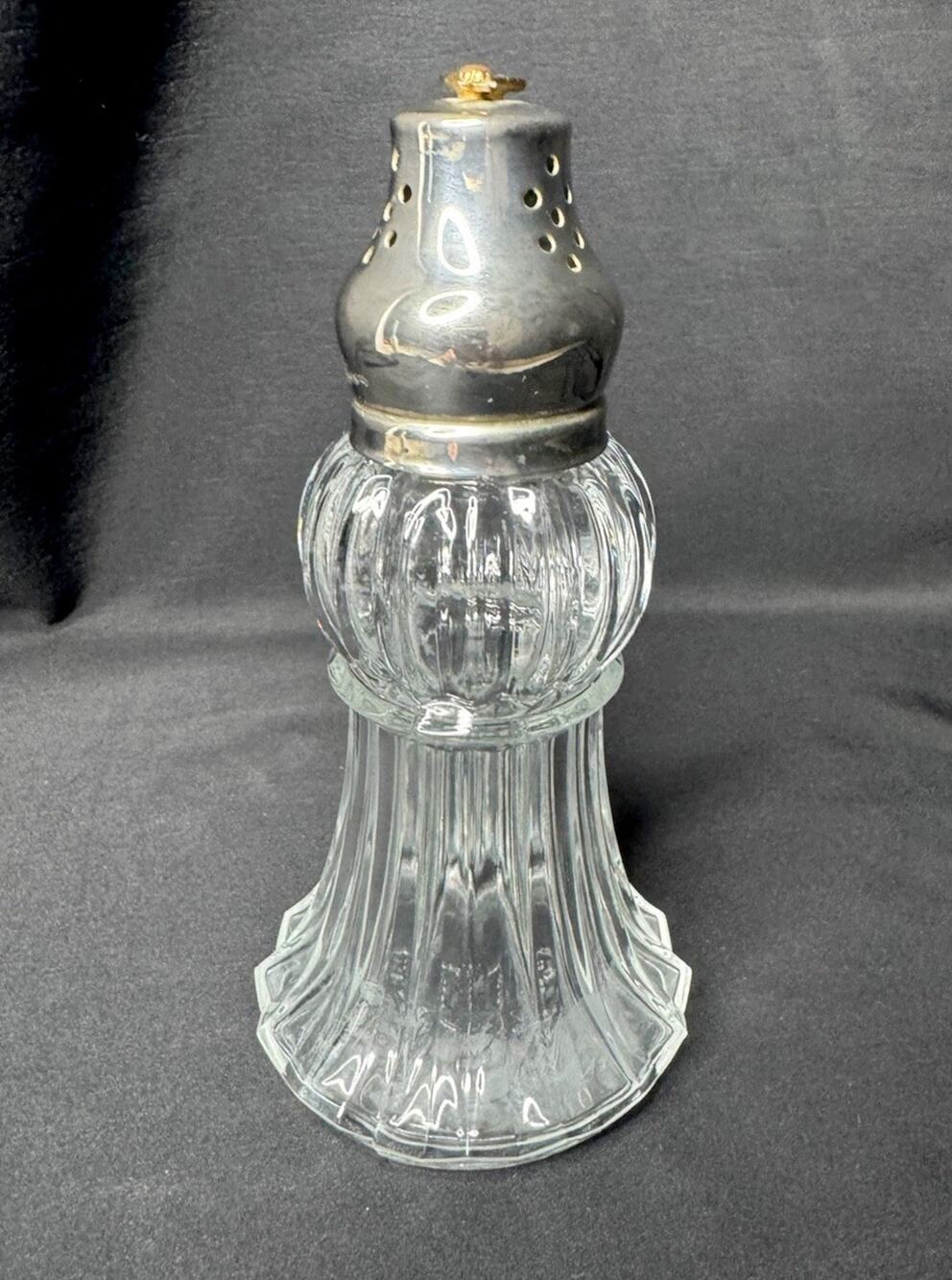 Vintage Sugar Parmesan Shaker Pressed Glass Base Silverplate Lid Bee Finial MCM